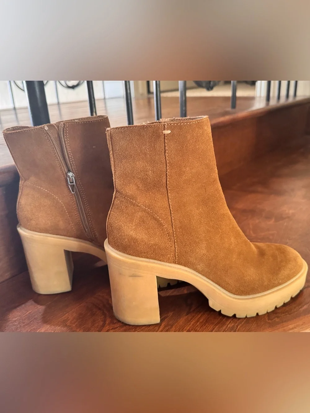 Dolce Vita Tan Suede Chunky Heel Ankle Boots